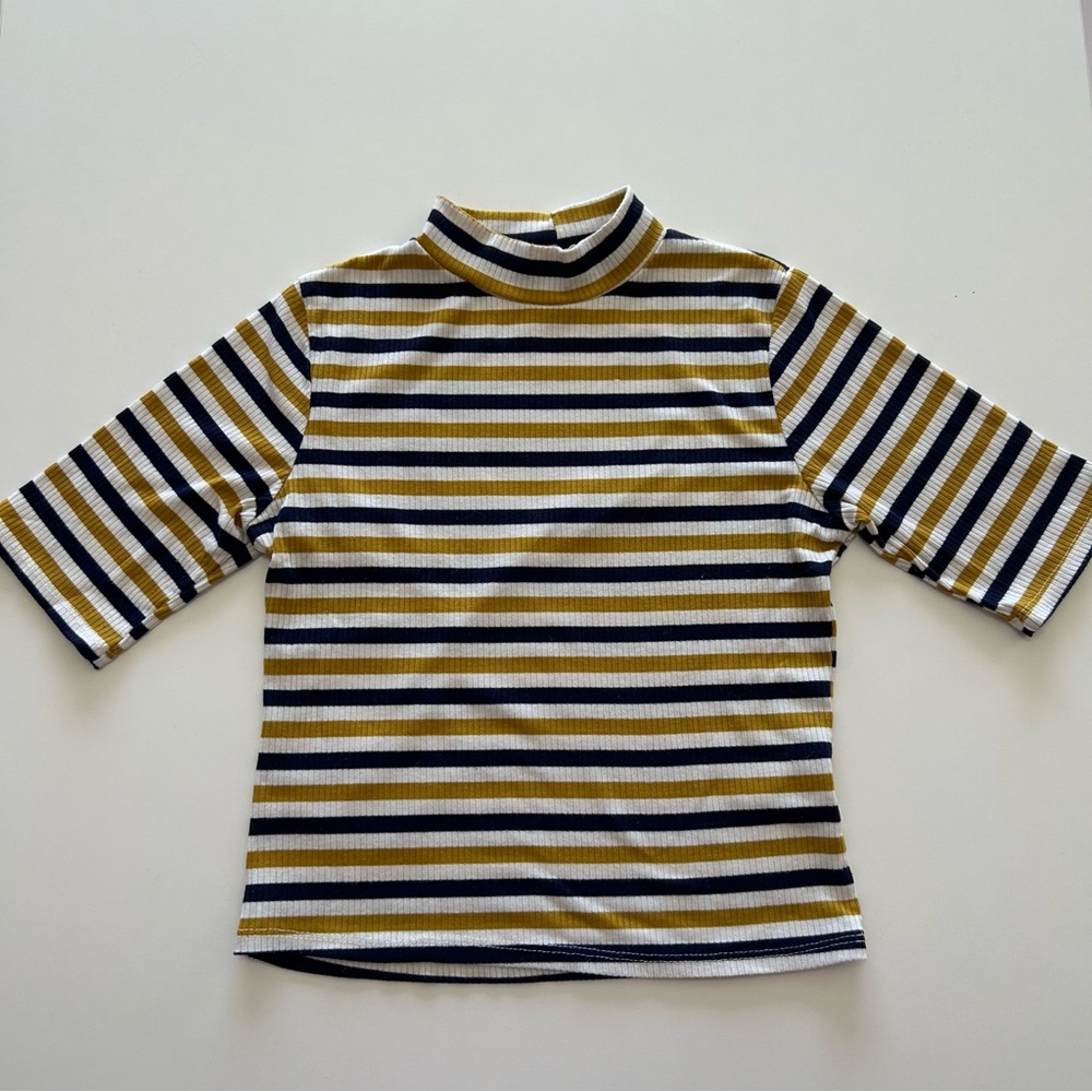 Navy and Gold Mock Neck Short Sleeved Sweater